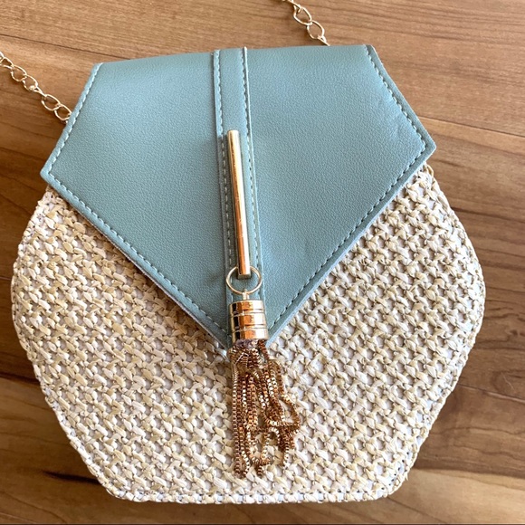 Geometric Straw Gold Chain Strap Shoulder Bag - Picture 4 of 9